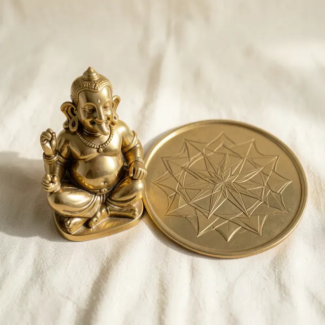 Brass murti and Sri Yantra